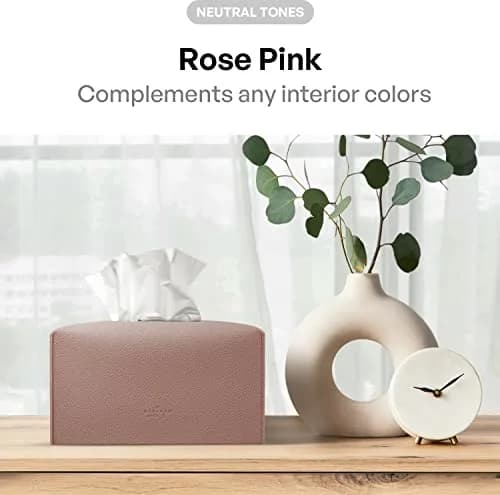 Carrotez PU Leather Rectangular Tissue Box Cover, Rose Pink | Decorative Organizer for Bathroom Vanity Countertop, Night Stands, Office Desk thumbnail 3