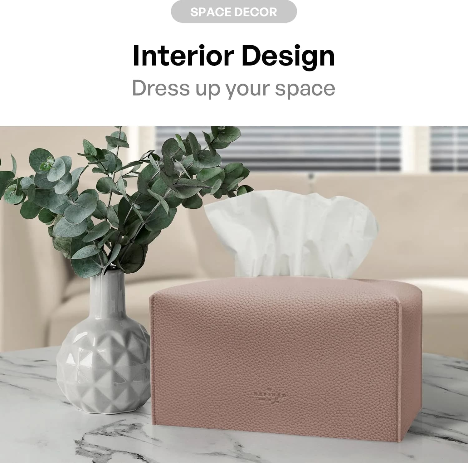 Carrotez PU Leather Rectangular Tissue Box Cover, Rose Pink | Decorative Organizer for Bathroom Vanity Countertop, Night Stands, Office Desk - view 4