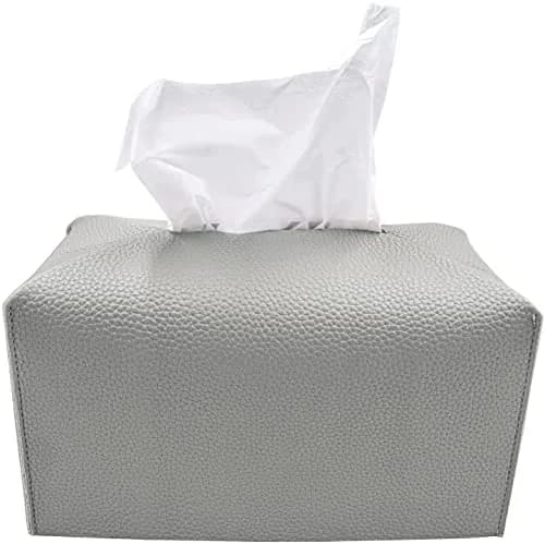 Carrotez Tissue Box Cover, Rectangular PU Leather Pastel Grey | Stylish Decor for Home & Office thumbnail 1