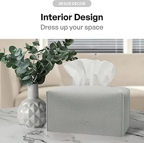 Carrotez Tissue Box Cover, Rectangular PU Leather Pastel Grey | Stylish Decor for Home & Office thumbnail 4