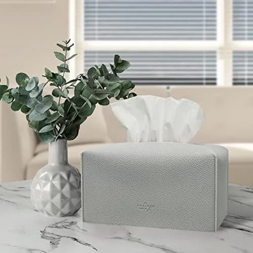 Carrotez Tissue Box Cover, Rectangular PU Leather Pastel Grey | Stylish Decor for Home & Office thumbnail 8