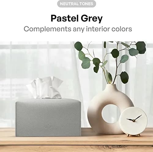 Carrotez Tissue Box Cover, Rectangular PU Leather Pastel Grey | Stylish Decor for Home & Office thumbnail 3