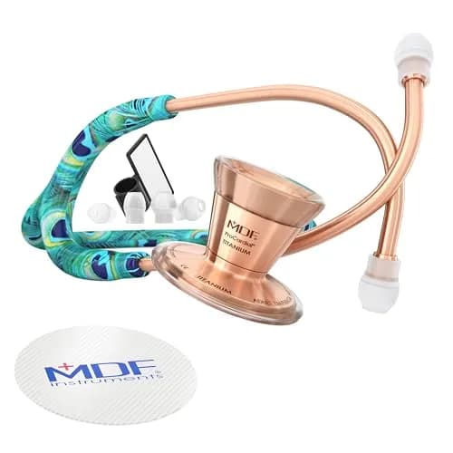 MDF Instruments Peacock Rose Gold ProCardial Cardiology Stethoscope | Titanium, Dual Head, Adult, Limited Edition thumbnail 1