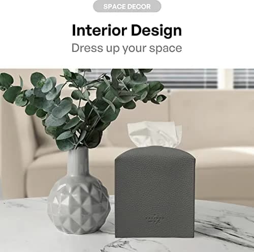 carrotez PU Leather Square Tissue Box Cover Charcoal | Decorative Holder for Bathroom Vanity Countertop, Office Desk & Car 5"X5"X5" thumbnail 4