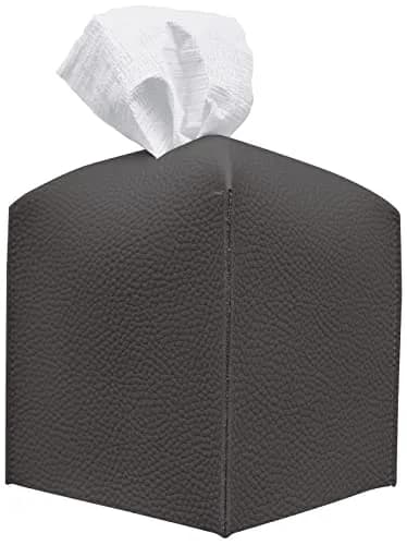 carrotez PU Leather Square Tissue Box Cover Charcoal | Decorative Holder for Bathroom Vanity Countertop, Office Desk & Car 5"X5"X5" thumbnail 1