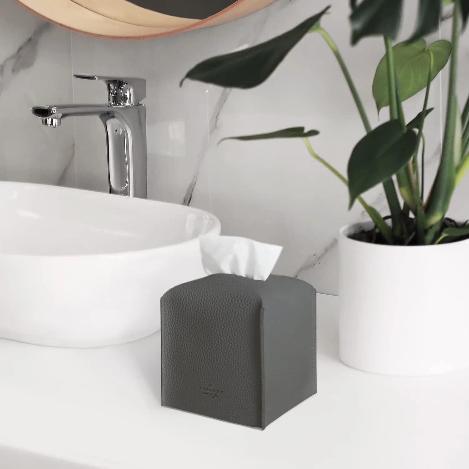 carrotez PU Leather Square Tissue Box Cover Charcoal | Decorative Holder for Bathroom Vanity Countertop, Office Desk & Car 5"X5"X5" - view 8