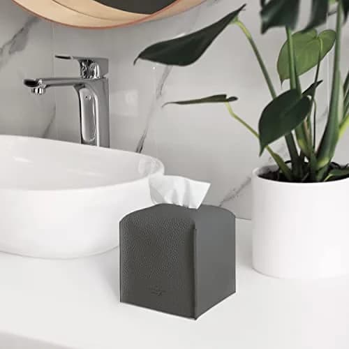 carrotez PU Leather Square Tissue Box Cover Charcoal | Decorative Holder for Bathroom Vanity Countertop, Office Desk & Car 5"X5"X5" thumbnail 8