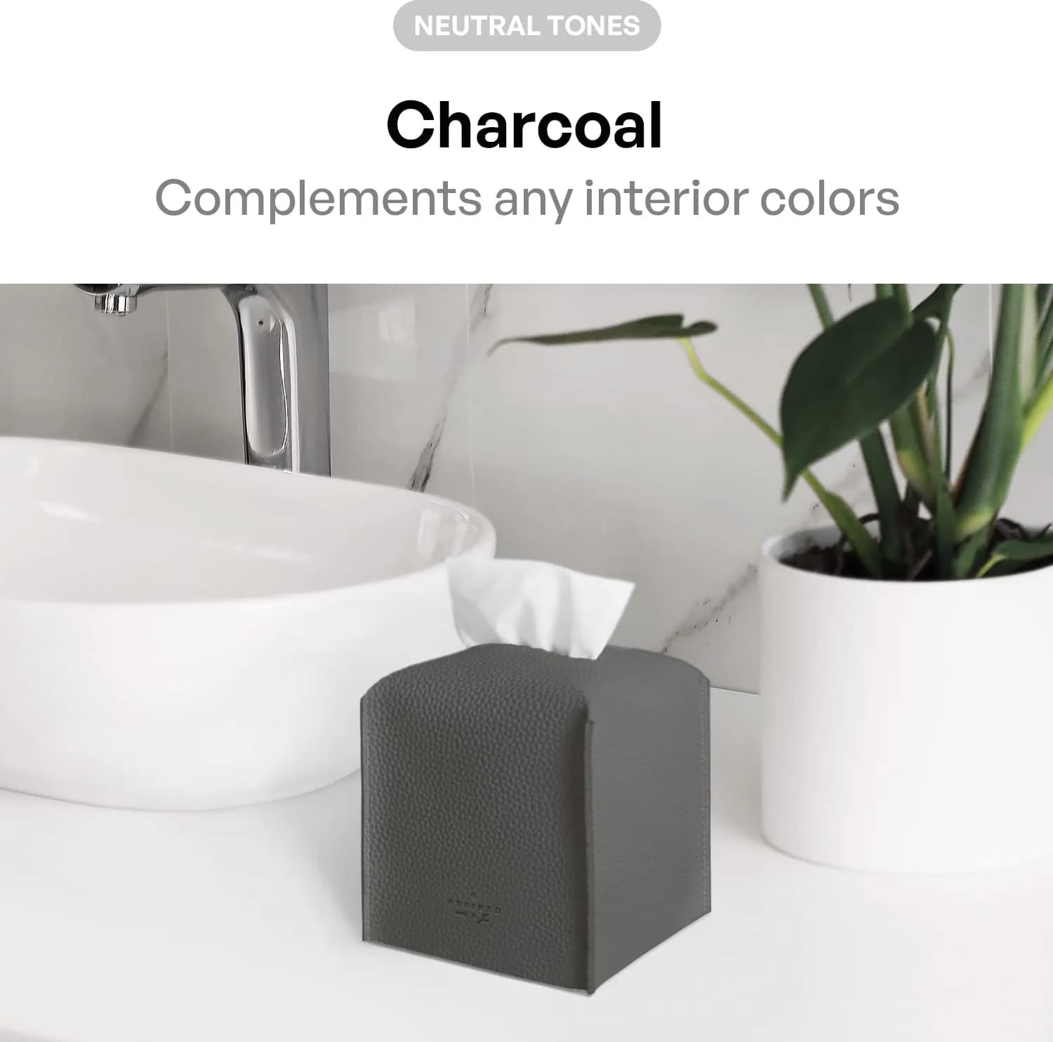 carrotez PU Leather Square Tissue Box Cover Charcoal | Decorative Holder for Bathroom Vanity Countertop, Office Desk & Car 5"X5"X5" - view 3