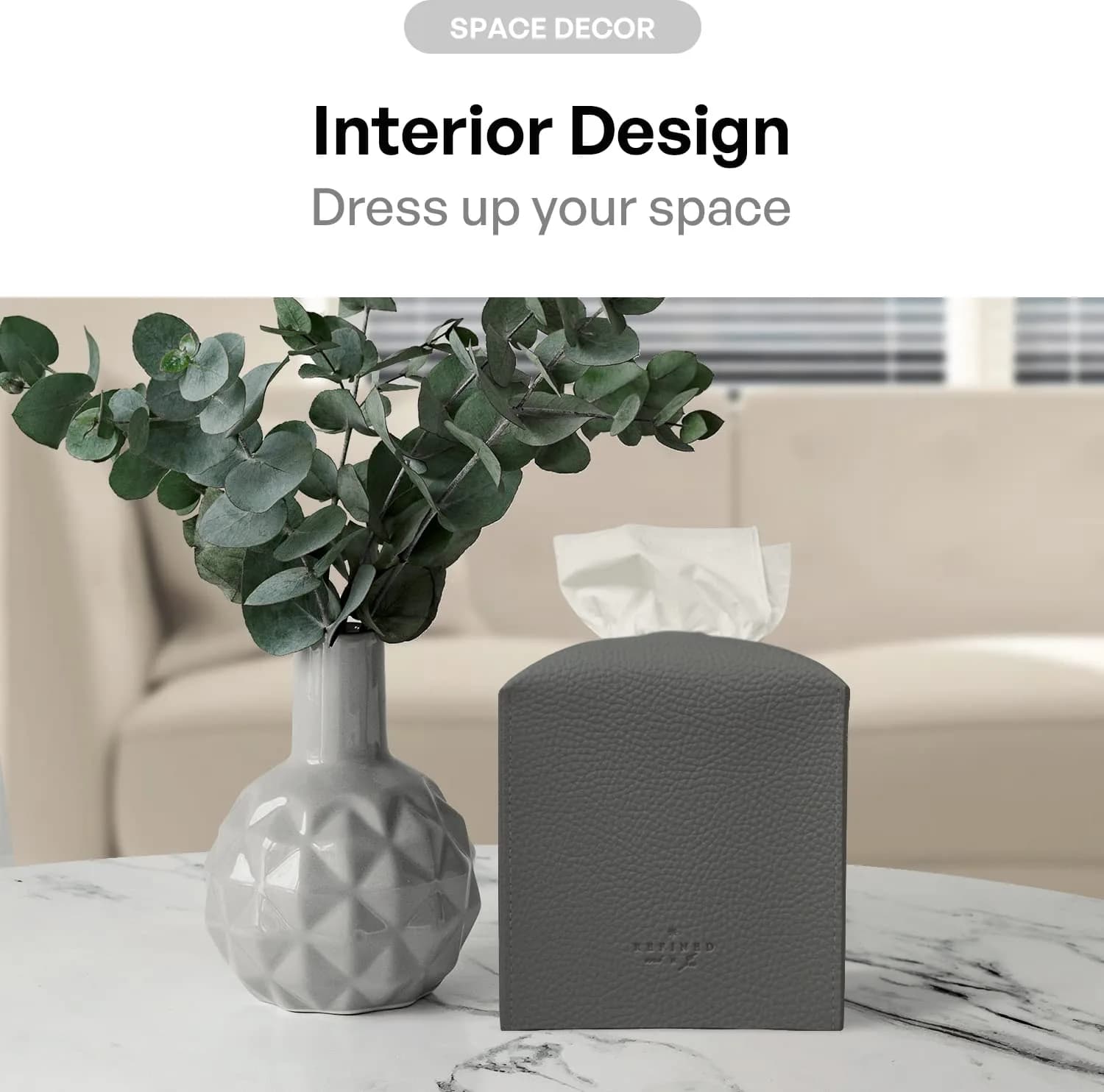 carrotez PU Leather Square Tissue Box Cover Charcoal | Decorative Holder for Bathroom Vanity Countertop, Office Desk & Car 5"X5"X5" - view 4