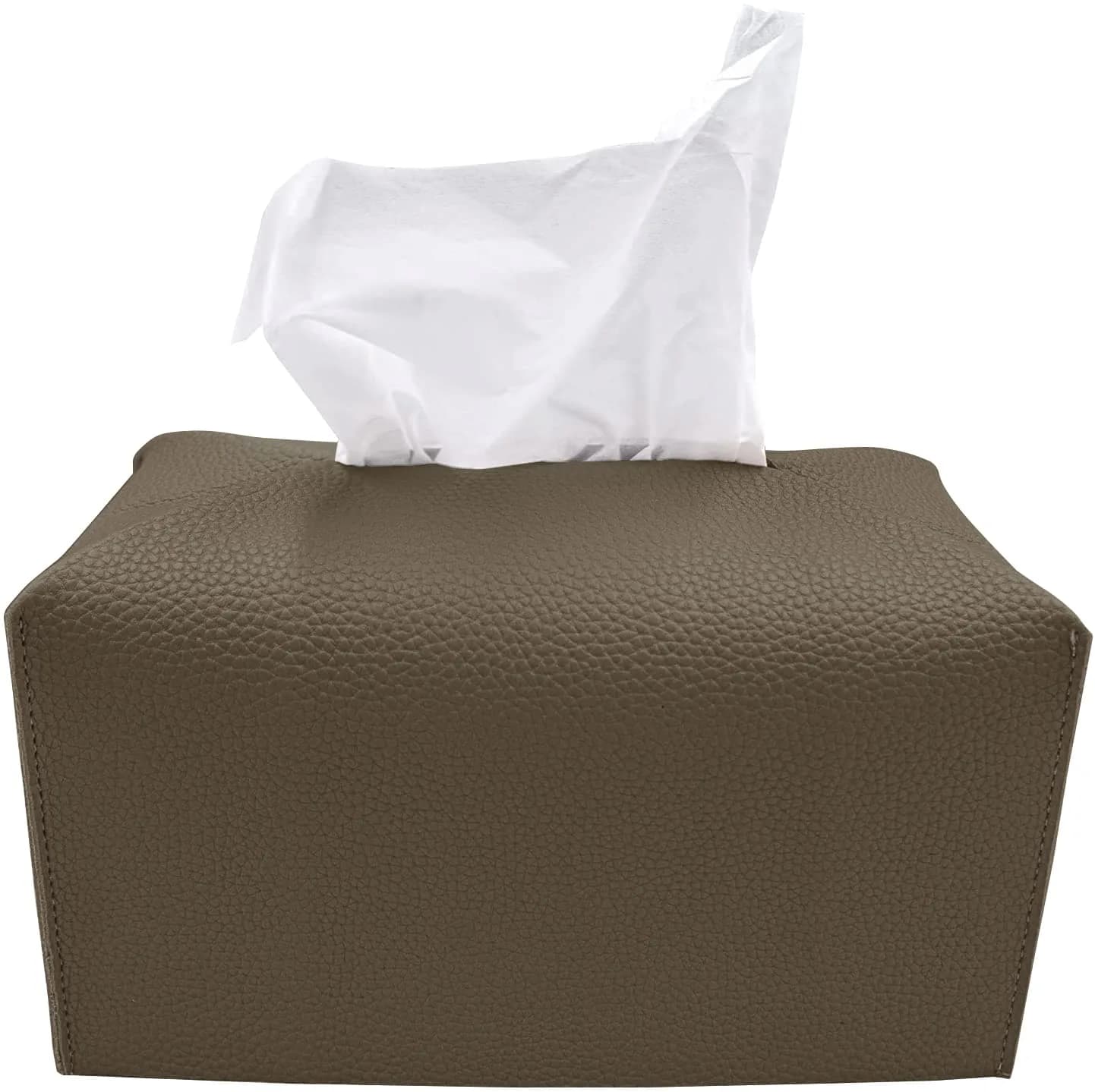 Carrotez Cocoa Brown Rectangular PU Leather Tissue Box Cover - Stylish Organizer for Home & Office - main product image