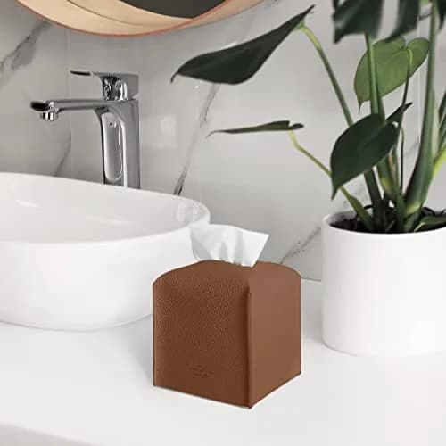 Carrotez Modern PU Leather Square Tissue Box Cover 13cm (5"X5"X5") | Stylish Organizer for Home & Office thumbnail 8