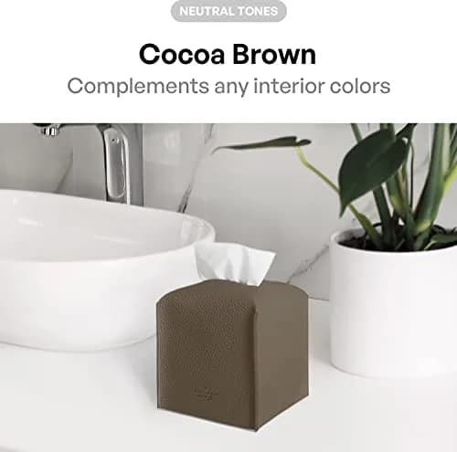 Carrotez Modern PU Leather Square Tissue Box Cover - Cocoa Brown thumbnail 3