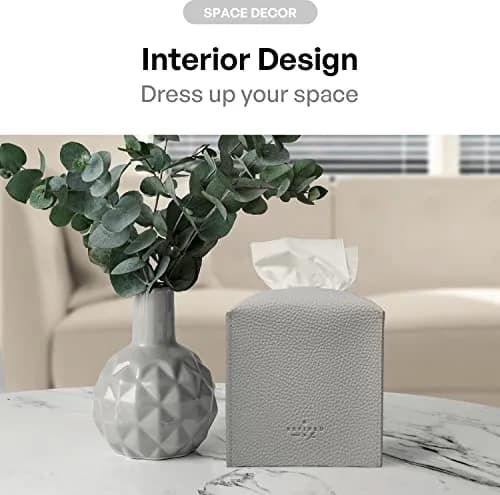 Carrotez PU Leather Square Tissue Box Cover Holder - Pastel Grey | Fits Standard Boxes thumbnail 4