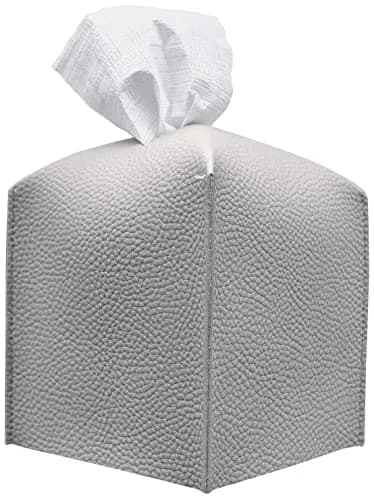 Carrotez PU Leather Square Tissue Box Cover Holder - Pastel Grey | Fits Standard Boxes thumbnail 1