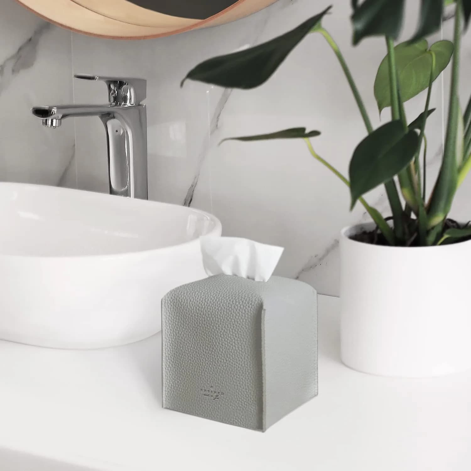 Carrotez PU Leather Square Tissue Box Cover Holder - Pastel Grey | Fits Standard Boxes - view 8