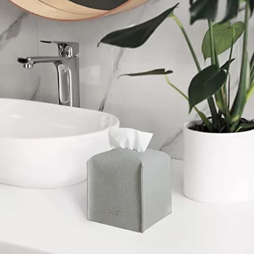 Carrotez PU Leather Square Tissue Box Cover Holder - Pastel Grey | Fits Standard Boxes thumbnail 8