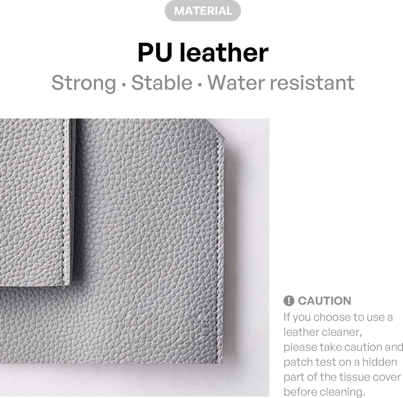 Carrotez PU Leather Square Tissue Box Cover Holder - Pastel Grey | Fits Standard Boxes - view 2