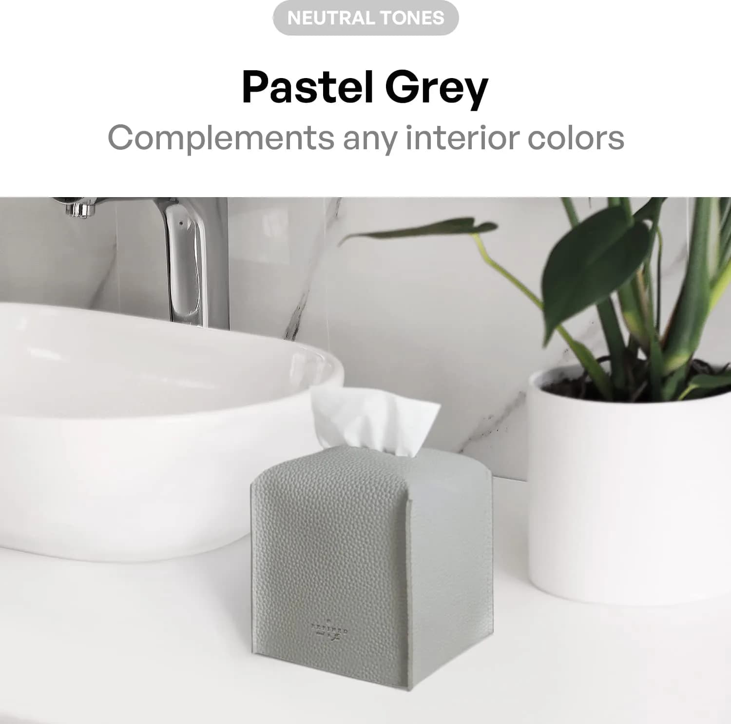 Carrotez PU Leather Square Tissue Box Cover Holder - Pastel Grey | Fits Standard Boxes - view 3