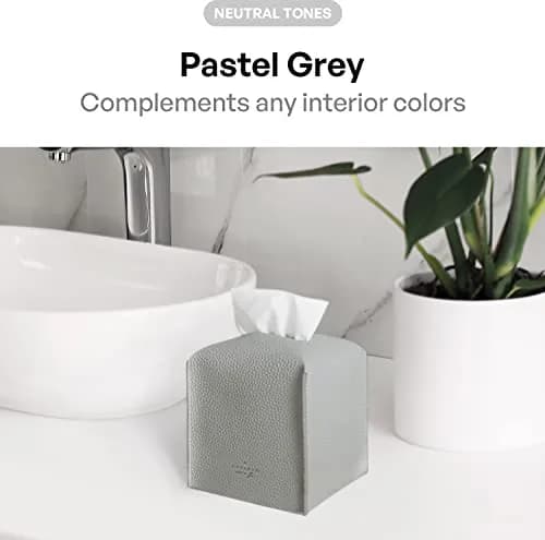 Carrotez PU Leather Square Tissue Box Cover Holder - Pastel Grey | Fits Standard Boxes thumbnail 3