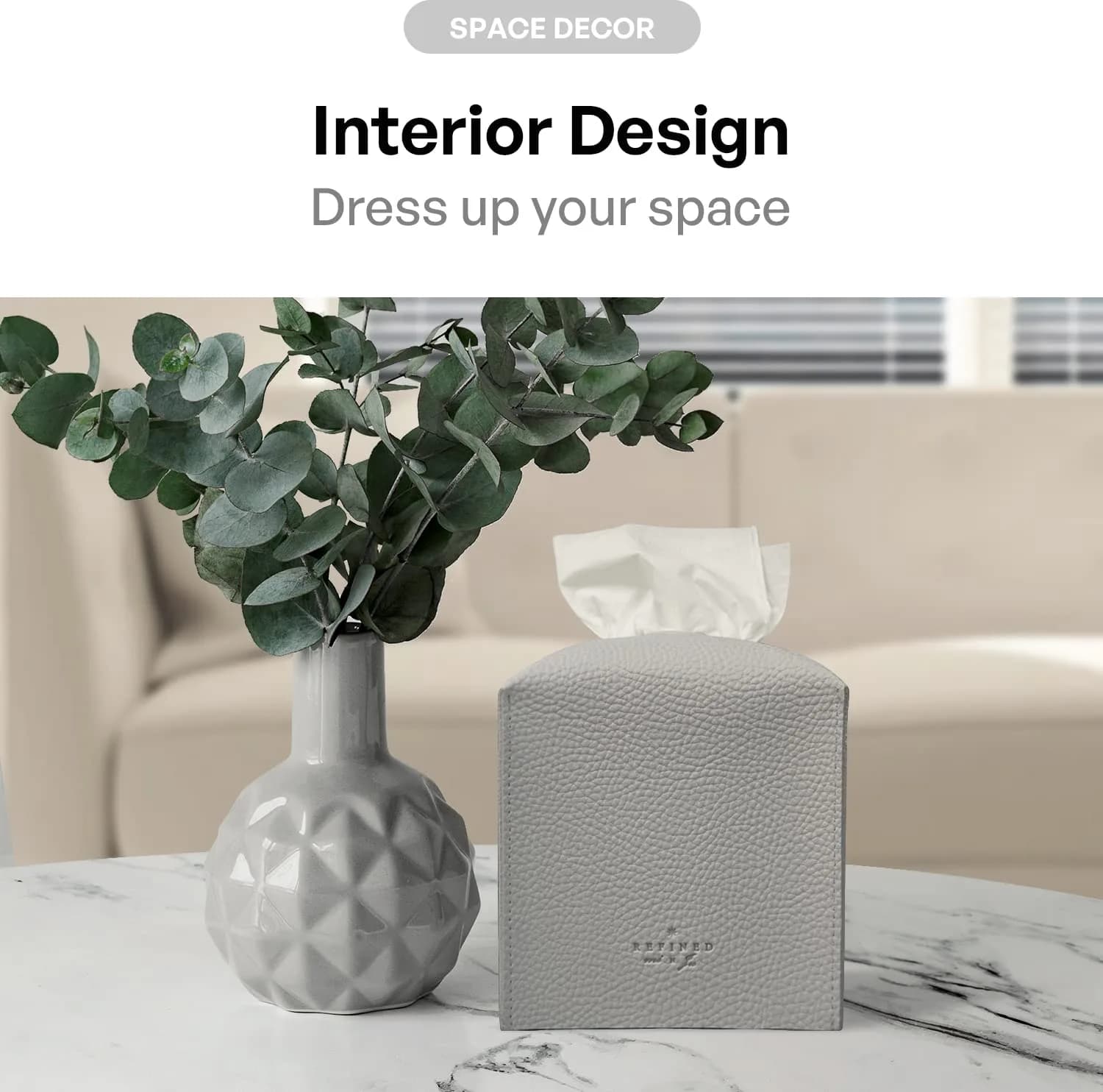Carrotez PU Leather Square Tissue Box Cover Holder - Pastel Grey | Fits Standard Boxes - view 4