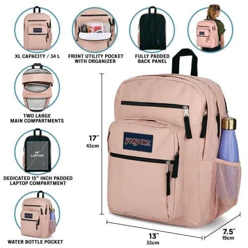 JanSport Laptop Backpack - 15” Laptop Sleeve, 34L Capacity, Ergonomic Shoulder Straps, Blue Dusk thumbnail 3