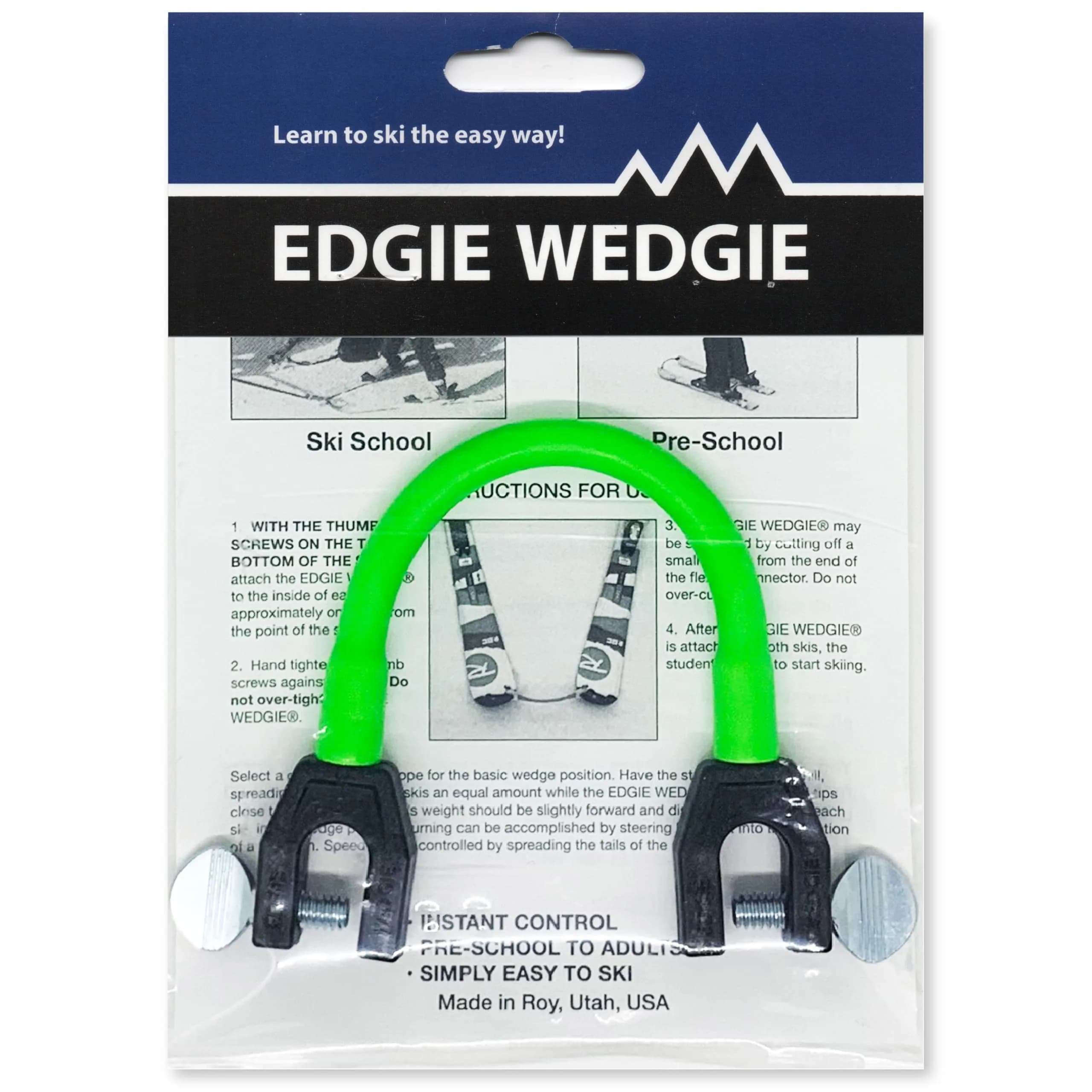 Edgie Wedgie Learn-to-Ski Pack Orange | Original Ski Tip Connector Since 1993 — Green