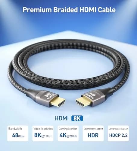 Cable Matters Premium Braided 8K HDMI Cable 9.8ft (3m) | 48Gbps Support HDR & 8K Resolution thumbnail 2