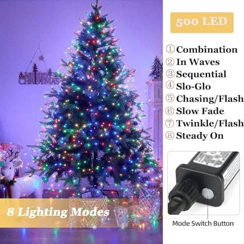 Tcamp 164FT 500 LED Colored Christmas Lights with Timer & Memory Function | 50m Green Wire Fairy String Lights thumbnail 3