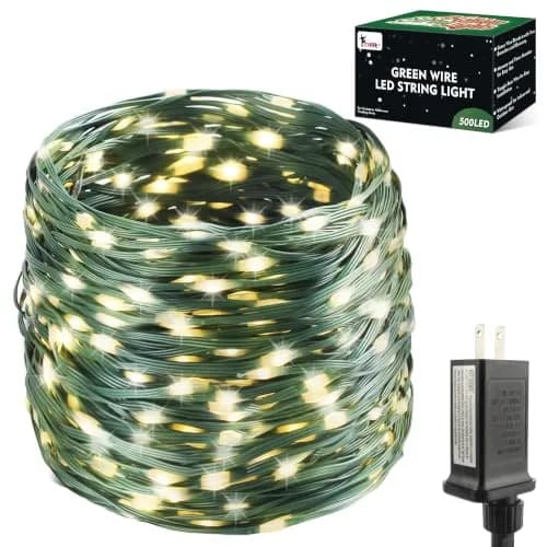 Tcamp 164ft 500 LED Warm White Christmas Tree Lights | 50m Green Wire Starry Fairy String Lights for Outdoor Indoor Decor thumbnail 1
