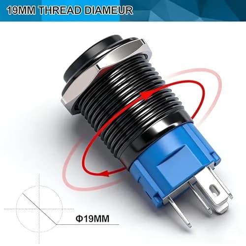 Twidec 19MM Push Button Switch 12V Red LED | Waterproof Metal Shell, Car & Vehicle Use thumbnail 4