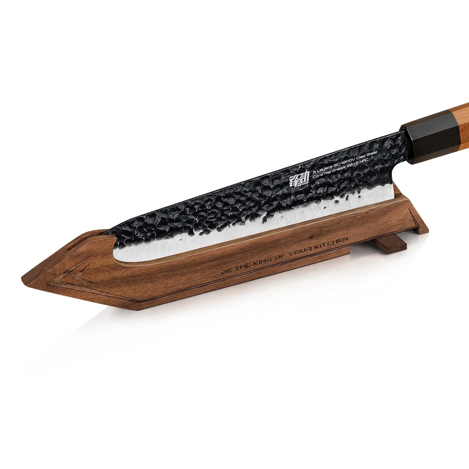 FINDKING Magnetic Edge Guard with Stand, Walnut Wood Blade Cover & Mini Knife Block for Counter Storage, Portable Protector for 8” Chef Knife — for 8" knife