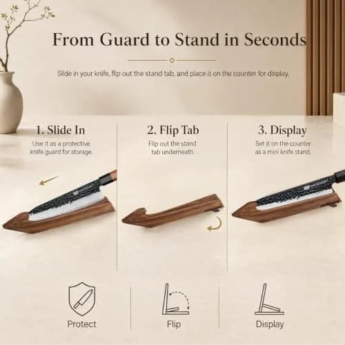 FINDKING Magnetic Edge Guard with Stand, Walnut Wood Blade Cover & Mini Knife Block for Counter Storage, Portable Protector for 8” Chef Knife thumbnail 3