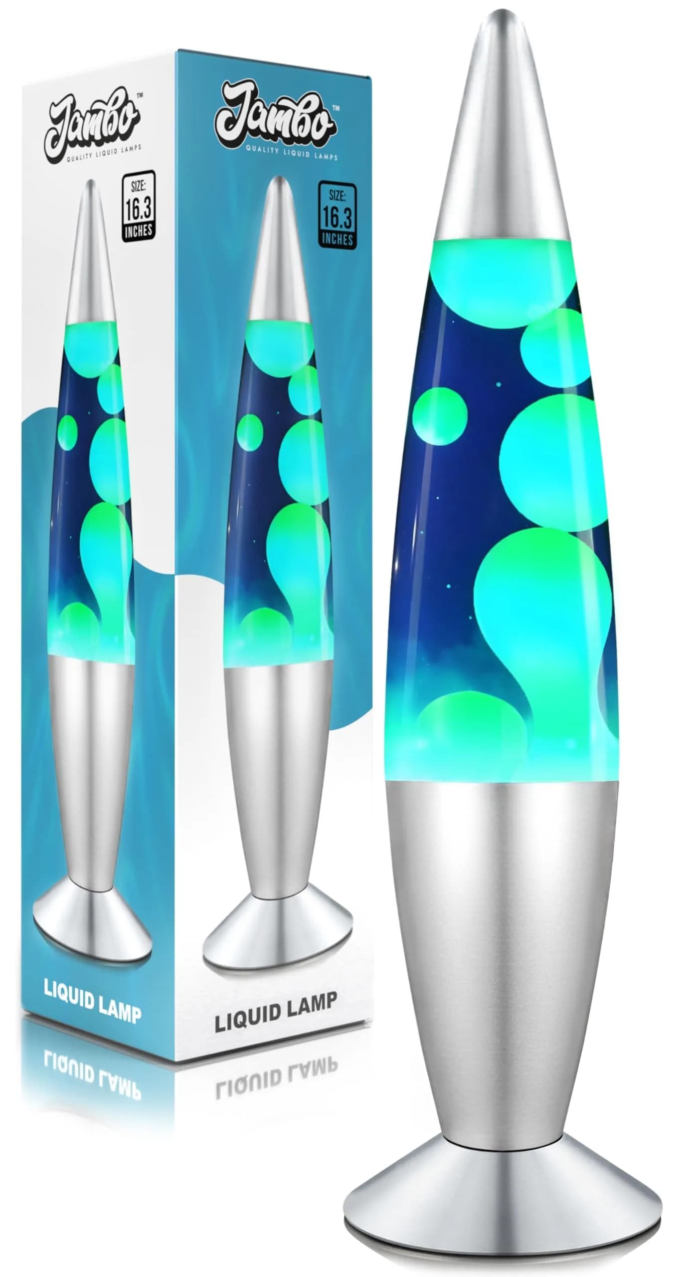 JAMBO 16" Liquid Motion Lamp - Blue with Yellow/Green Wax, 41.4cm (16.38") | Relaxing Lava Light for Home Decor — Silver Base, Blue Liquid, Yellow Wax