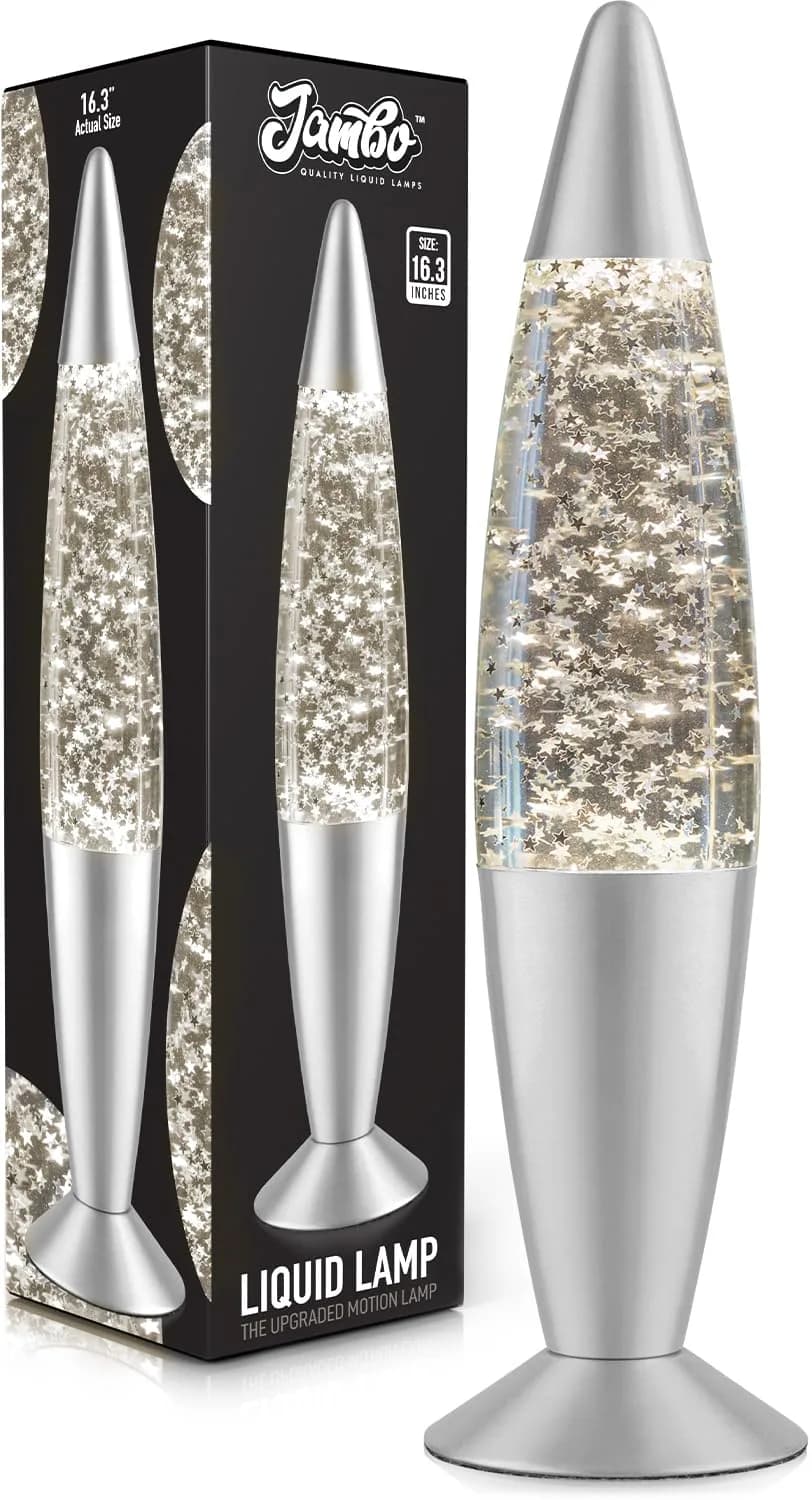 JAMBO 16-Inch Silver Star Glitter Lamp with E26 Base, 30W | Mesmerizing Liquid Motion for Any Room — Silver Star Glitter