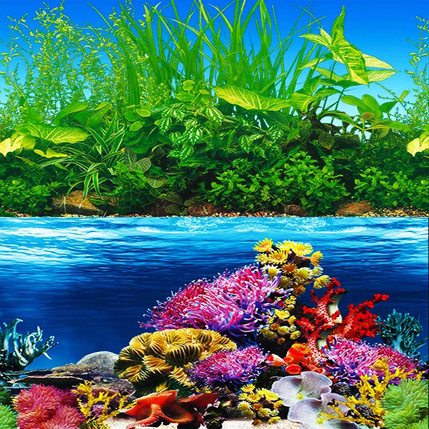 ELEBOX Fish Tank Background Paper 20" x 48" | Colorful Seaweed Water Plants Aquarium Decor