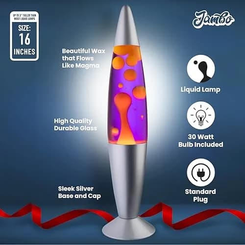 JAMBO 16 inch Liquid Motion Lamp Purple with Yellow Orange Wax | Relaxing Night Light for Adults Teens Kids thumbnail 3