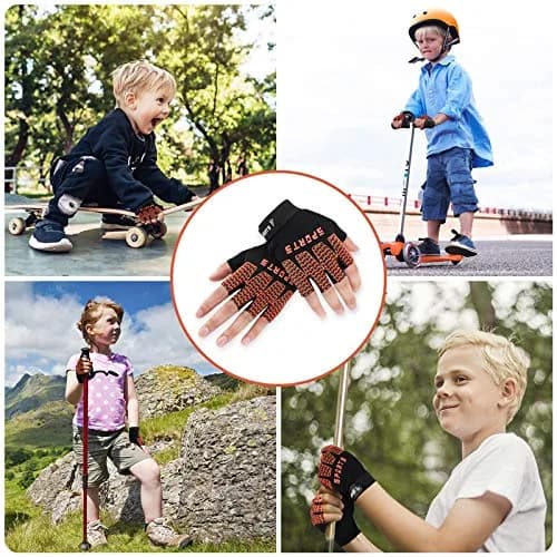 Accmor Kids Half Finger Sport Gloves for Boys Girls Cycling Camping Fishing Outdoor Sports Medium Orange | Breathable & Non-Slip thumbnail 6