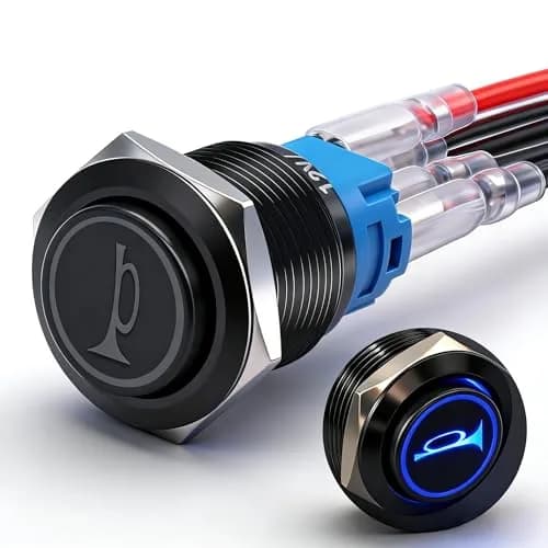 Twidec 16mm Momentary Push Button Horn Switch with Blue LED 12V | 5A/250AC 1NO1NC Panel Mount thumbnail 1