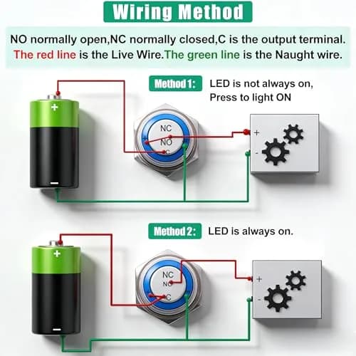 Twidec 16mm Momentary Push Button Horn Switch with Blue LED 12V | 5A/250AC 1NO1NC Panel Mount thumbnail 2