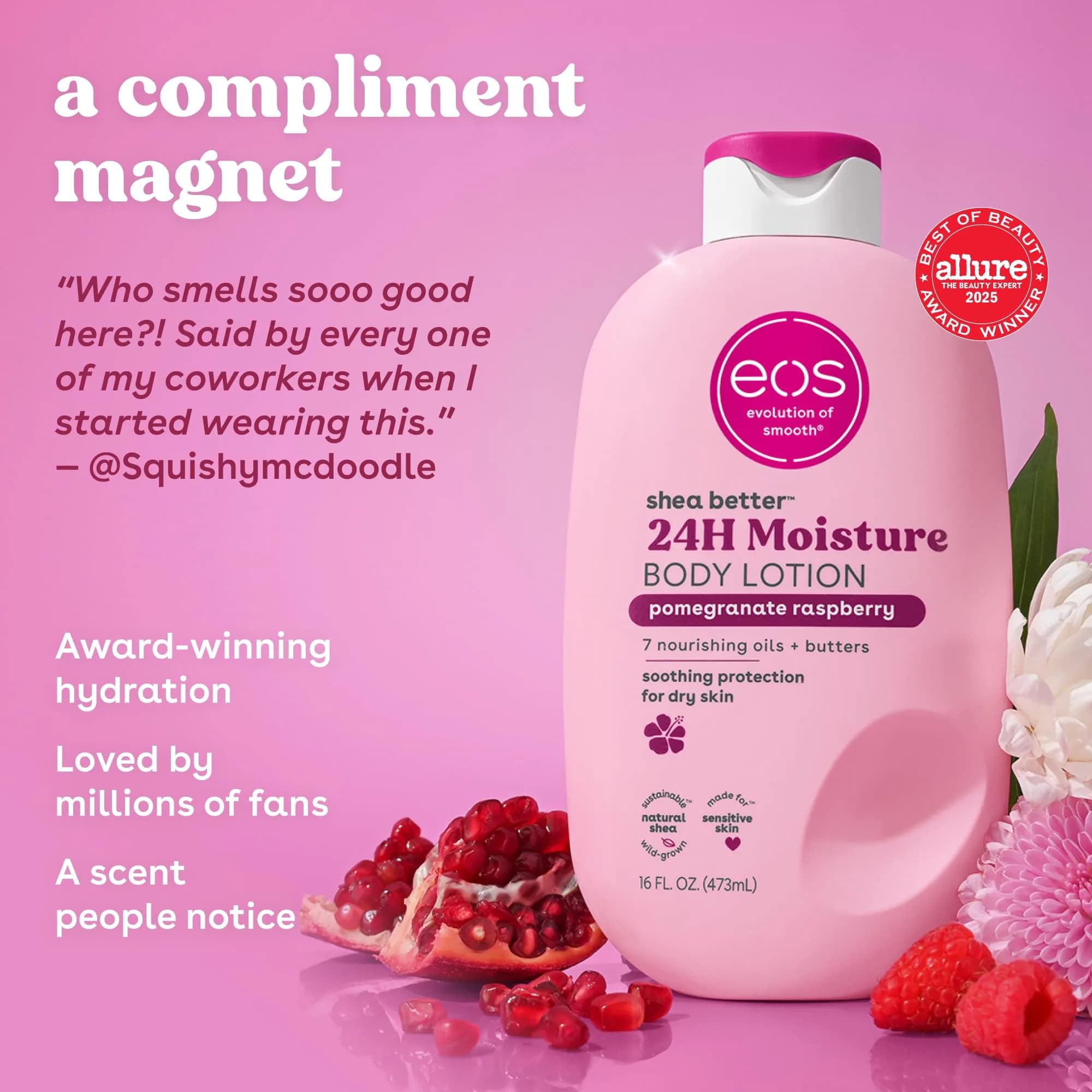 eos Shea Better Body Lotion Pomegranate Raspberry 475ml (16 fl oz) | 24-Hour Hydration for Indian Skin - view 3