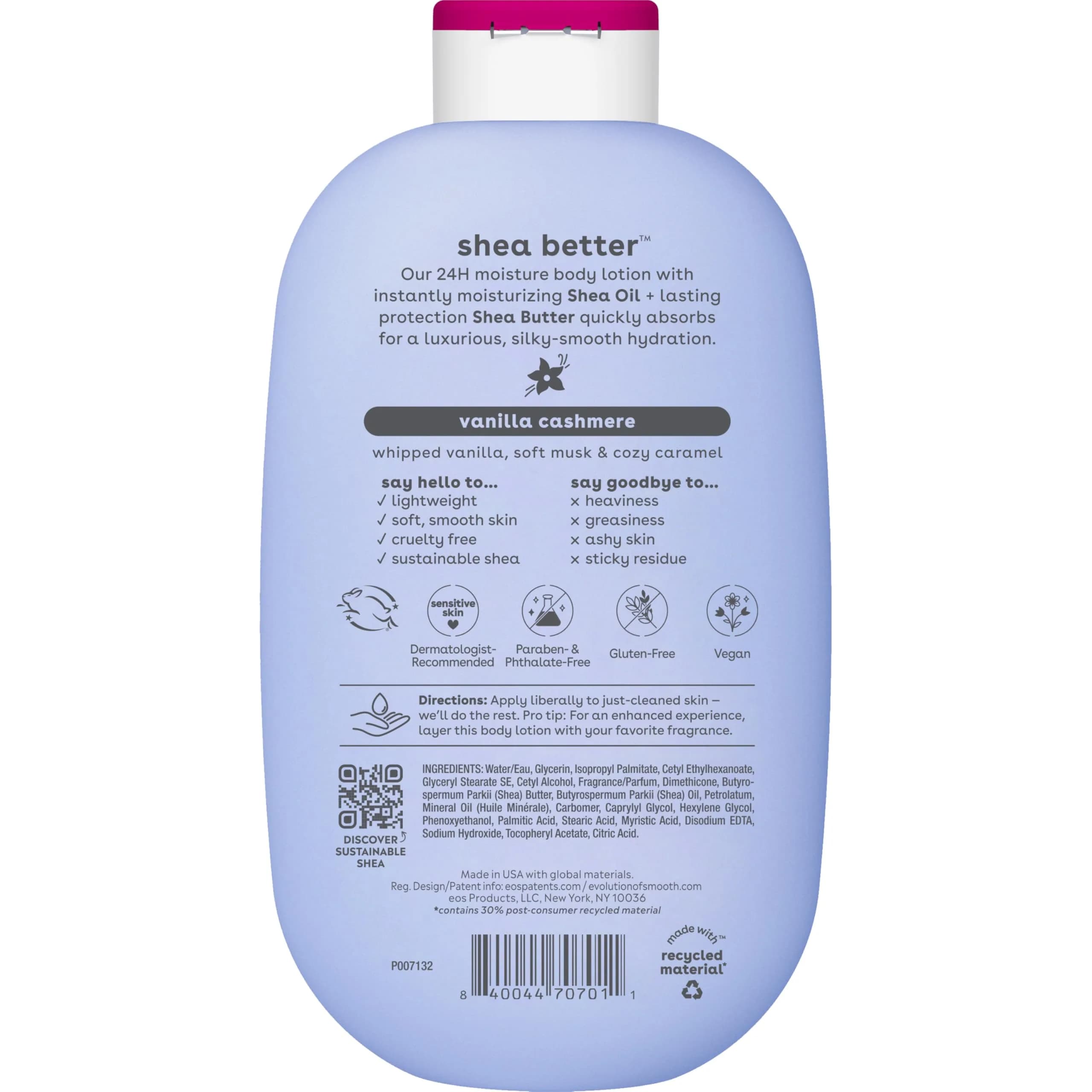 eos Shea Better Vanilla Cashmere Body Lotion for Sensitive Skin, 16 fl oz | 48-Hour Moisture - view 9