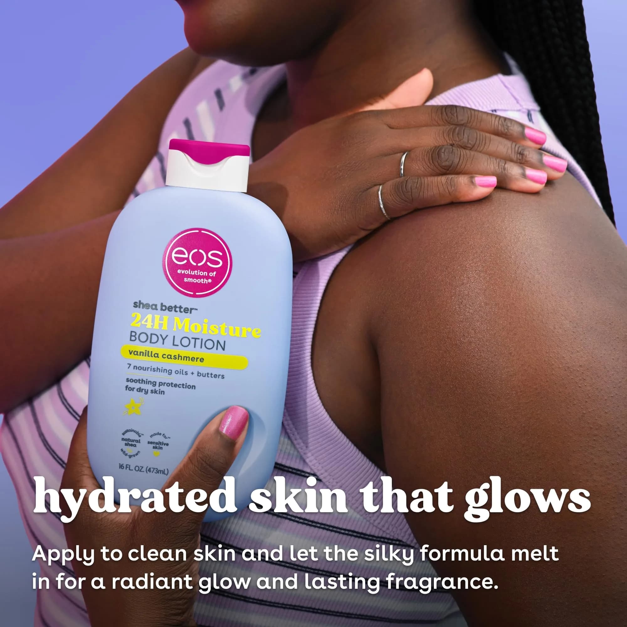 eos Shea Better Vanilla Cashmere Body Lotion for Sensitive Skin, 16 fl oz | 48-Hour Moisture - view 4