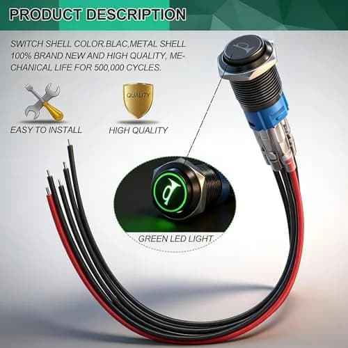 Twidec 19mm Momentary Push Button Switch with Green LED | 12V, 5A/250AC, 1NO 1NC SPDT, Stainless Steel Shell thumbnail 4