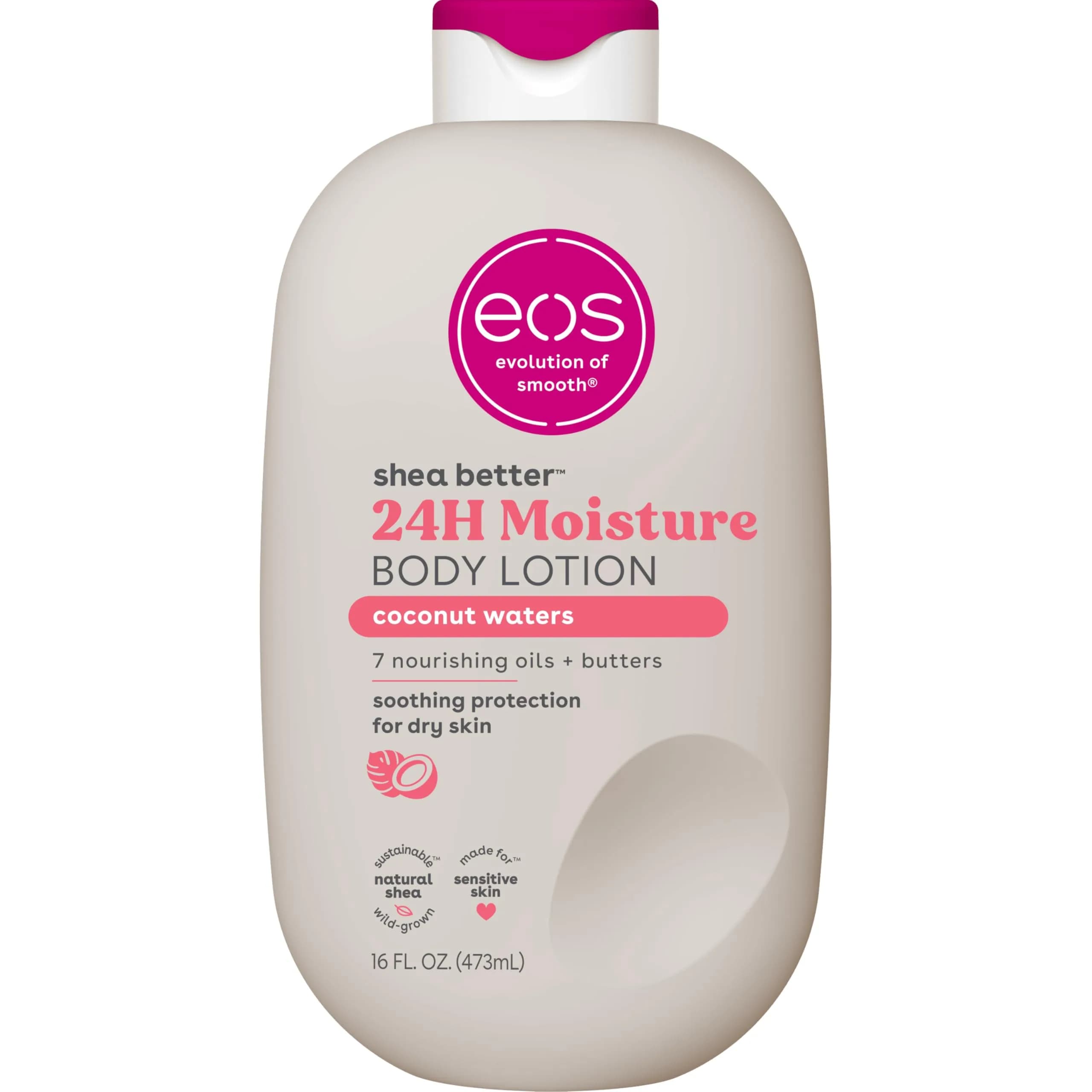 eos Shea Better Sensitive Skin Body Lotion, Coconut Waters Scent, 475ml (16 fl oz) | 48-Hour Moisture for Eczema & Dry Skin - main product image