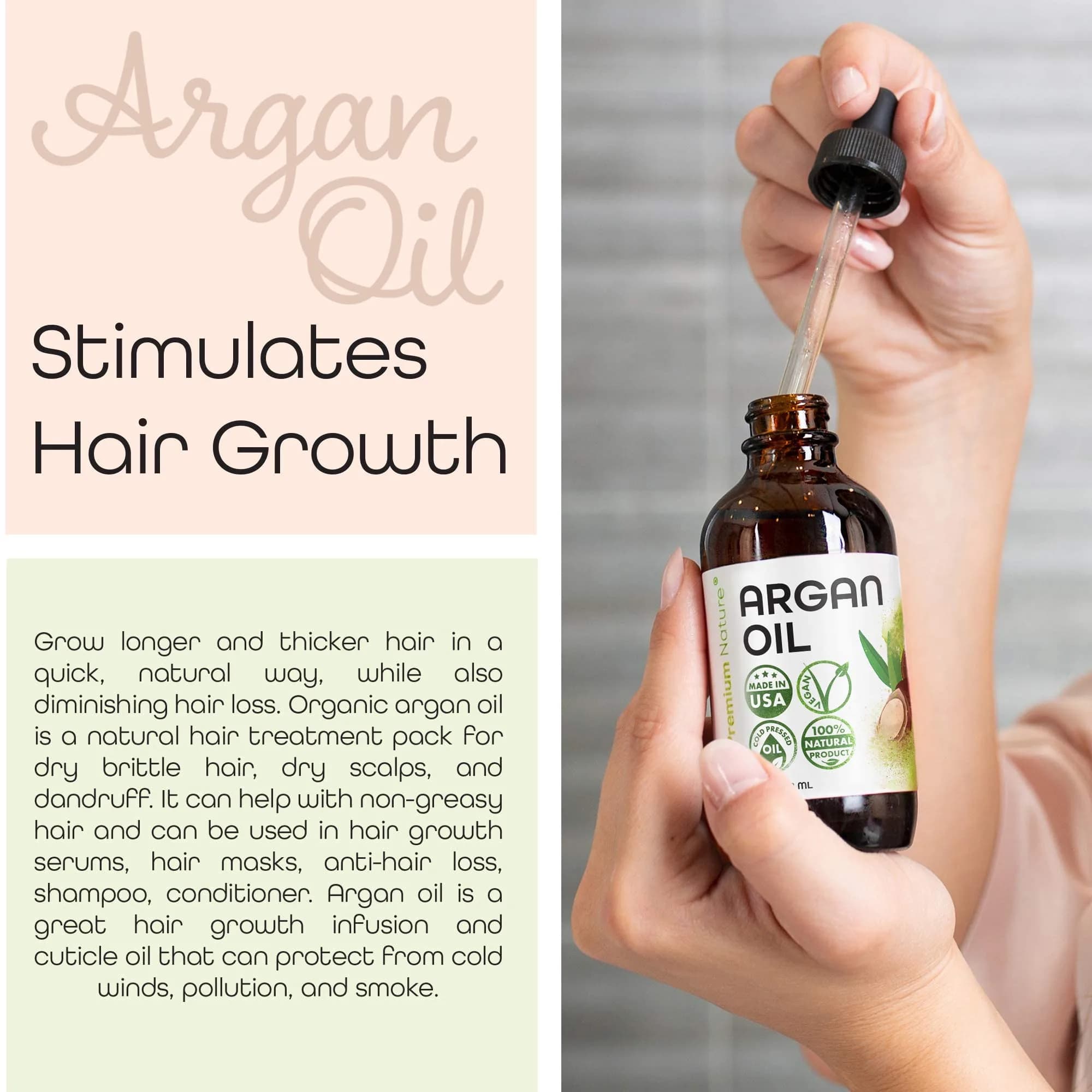 Premium Nature Argan Oil Hair Serum 118ml (4 Fl Oz) | Pure Cold Pressed Oil for Growth & Shine - view 2