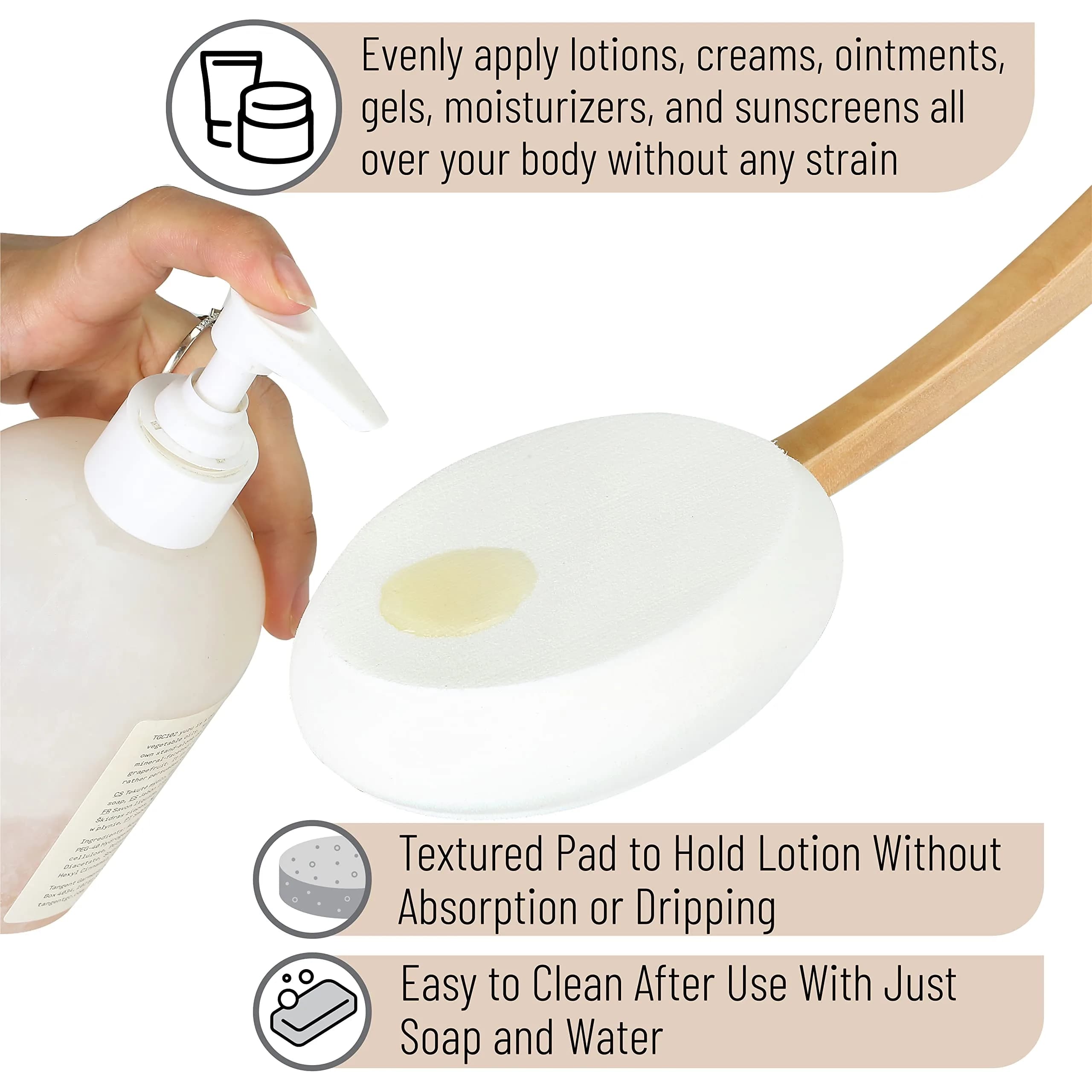Slick Solutions Lotion Applicator 17-inch with Organic Pad | Easy Reach Back Applicator for Lotions, Creams, and Self-Tanner - view 6