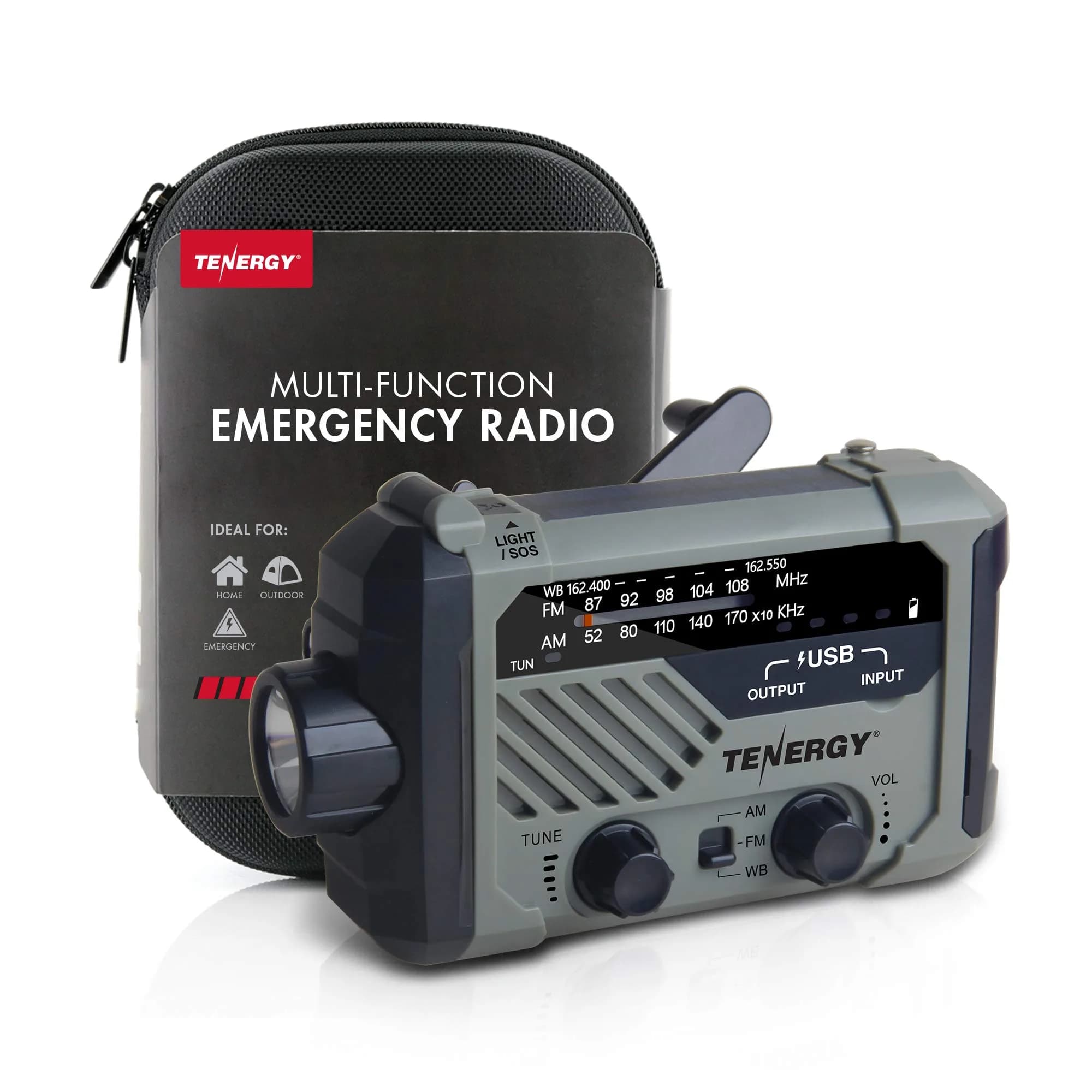 Tenergy Multifunctional Hand Crank Weather Radio with LED Flashlights, SOS Alarm, Cell Phone Charger, AM/FM/NOAA Radio Frequencies, 155*94*49mm - main product image