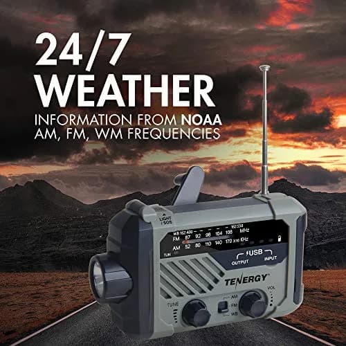 Tenergy Multifunctional Hand Crank Weather Radio with LED Flashlights, SOS Alarm, Cell Phone Charger, AM/FM/NOAA Radio Frequencies, 155*94*49mm thumbnail 4