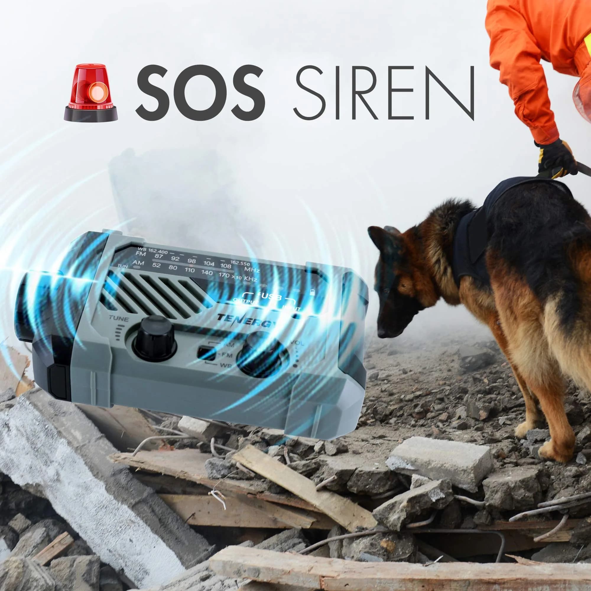 Tenergy Multifunctional Hand Crank Weather Radio with LED Flashlights, SOS Alarm, Cell Phone Charger, AM/FM/NOAA Radio Frequencies, 155*94*49mm - view 5
