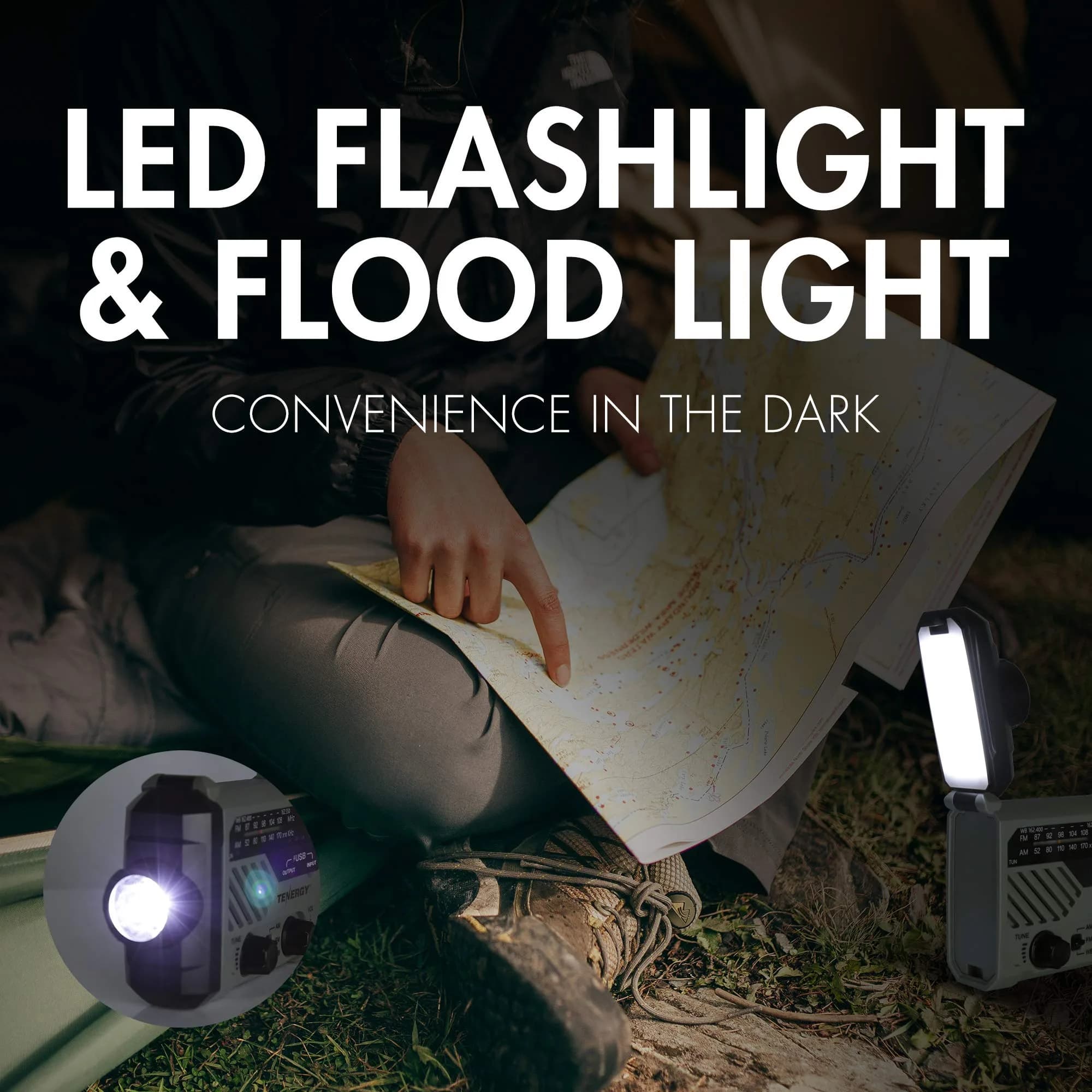 Tenergy Multifunctional Hand Crank Weather Radio with LED Flashlights, SOS Alarm, Cell Phone Charger, AM/FM/NOAA Radio Frequencies, 155*94*49mm - view 7